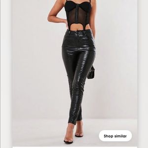 Missguided Petite Black Faux Leather Croc Trousers